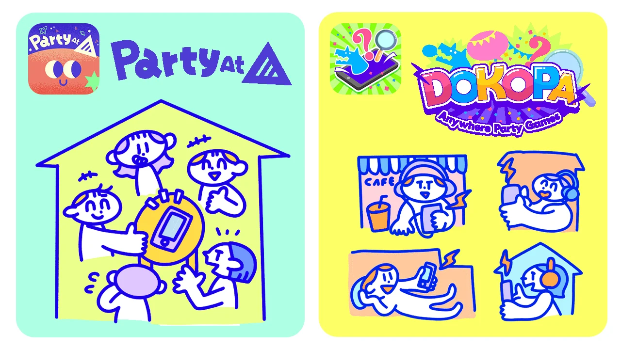Offline · One phone — PartyAt / Online · Many phones — Dokopa
